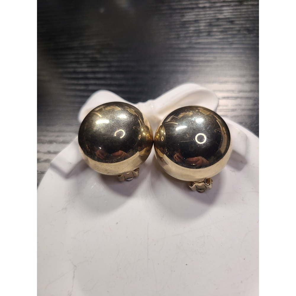 Vintage Coro Gold Tone Dome Clip Earrings Signed Mid Century 1950s Button 1"